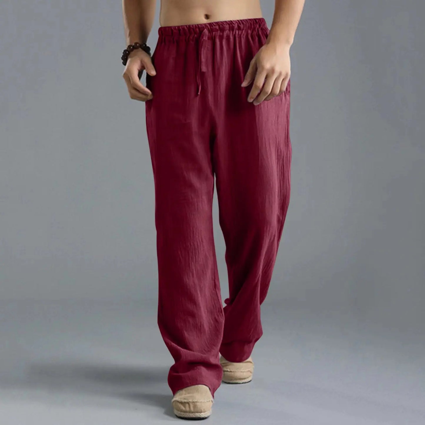 2025 New Men Spring Summer Quality Trousers Mens Cotton Hemp Breathable Comfortable Casual Home Straight Pants Linen Men's Pants