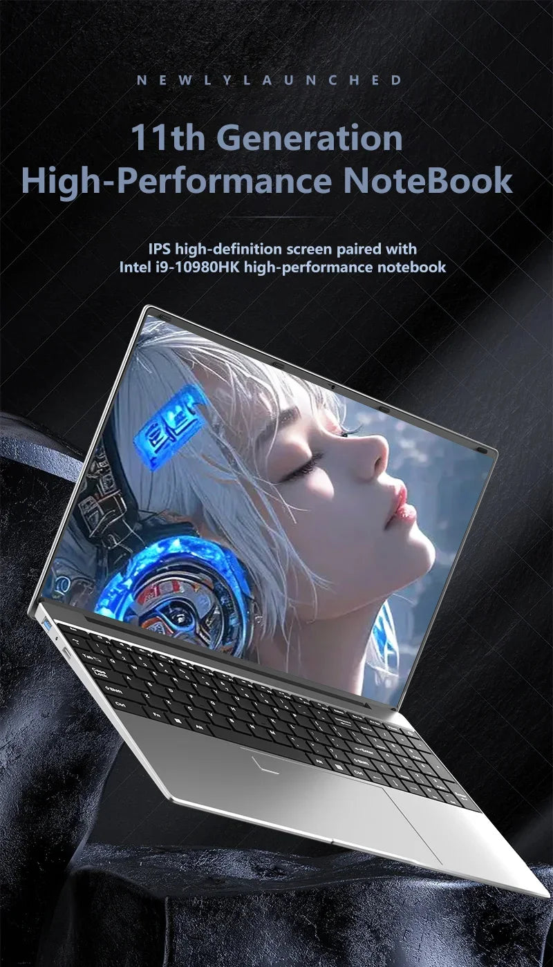 15.6 Inch Laptop Intel Core i9 10980HK Windows 11 Pro 32GB DDR4 M.2 2TB SSD Ultrabook Computer Fingerprint Unlock WIFI Fast