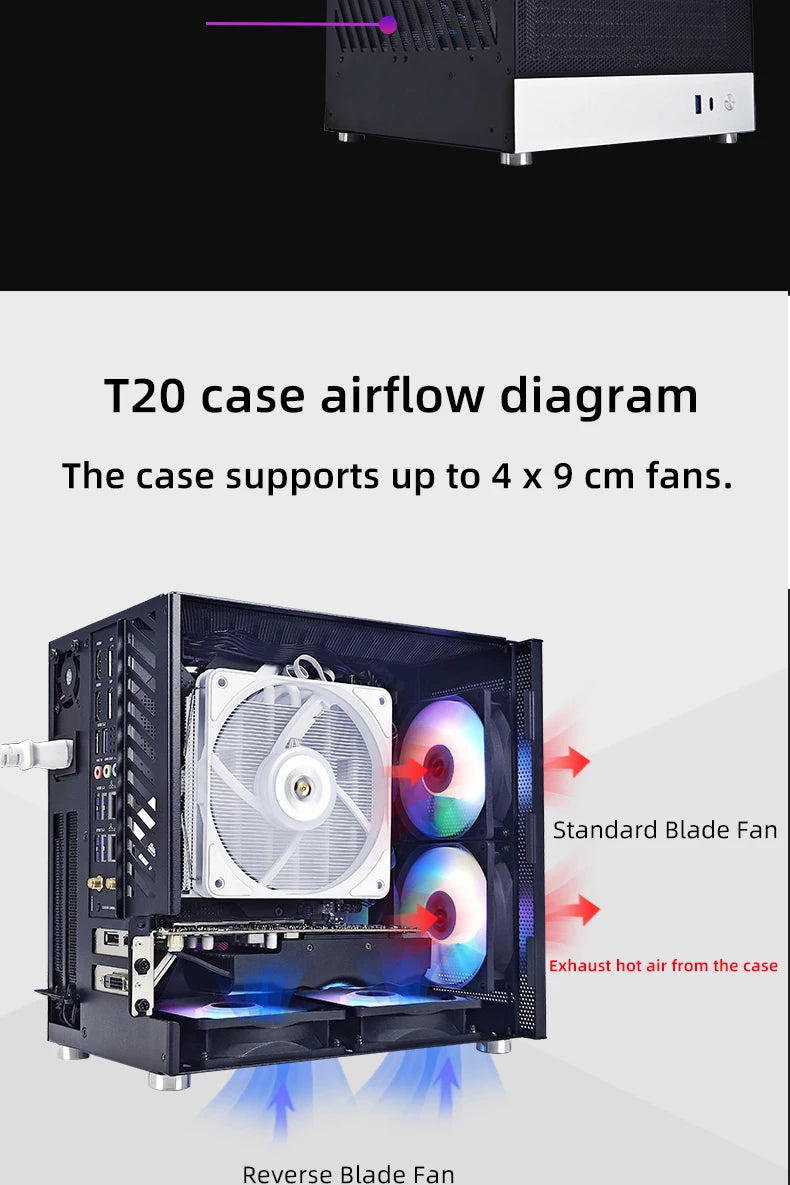 METALFISH T20 Mini ITX White Case 9L Compact PC Chassis Support Flex PSU/240mm GPU/100mm Cooler/180 Liquid Cooler