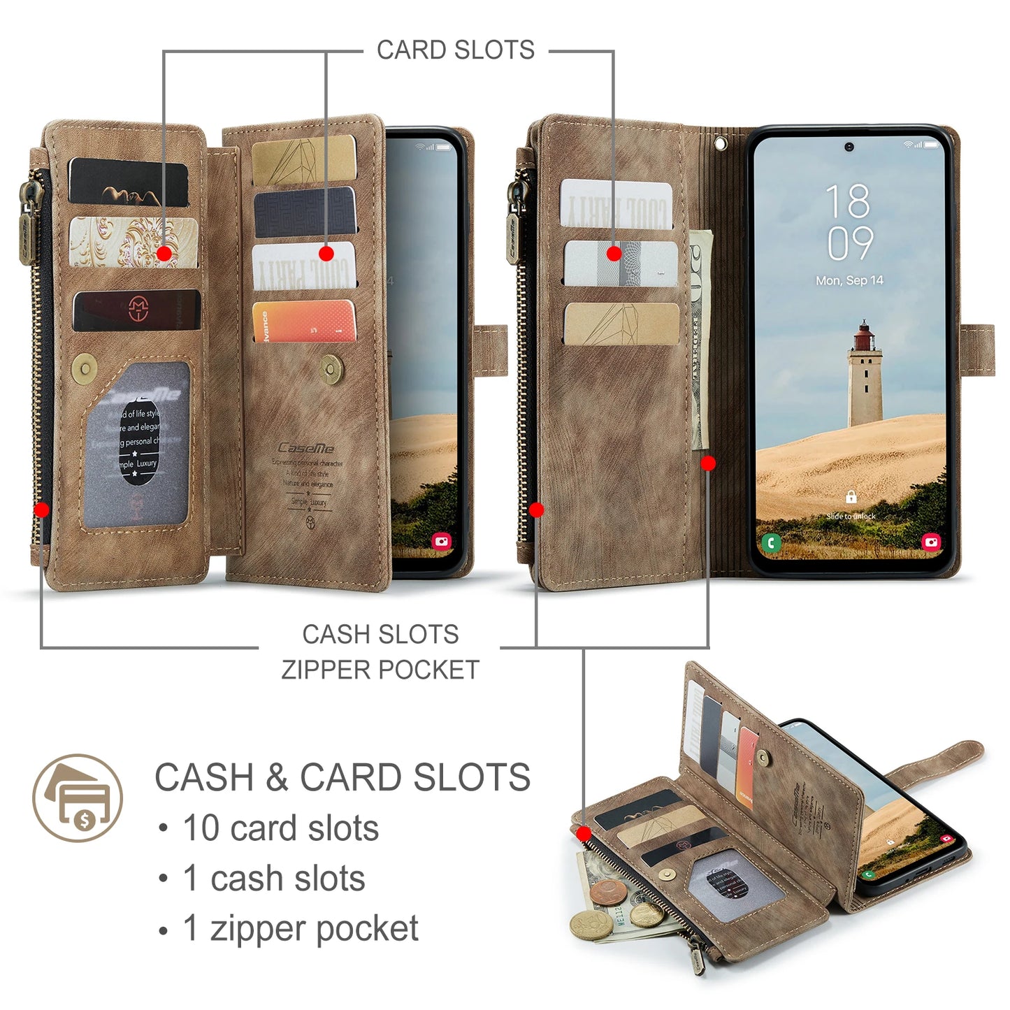 Leather Zipper Wallet Case For Samsung Galaxy A14 A15 A16 A17 A24 A25 A33 A34 A35 A36 A53 A54 A55 A56 A71 A72 4G 5G Phone Cover