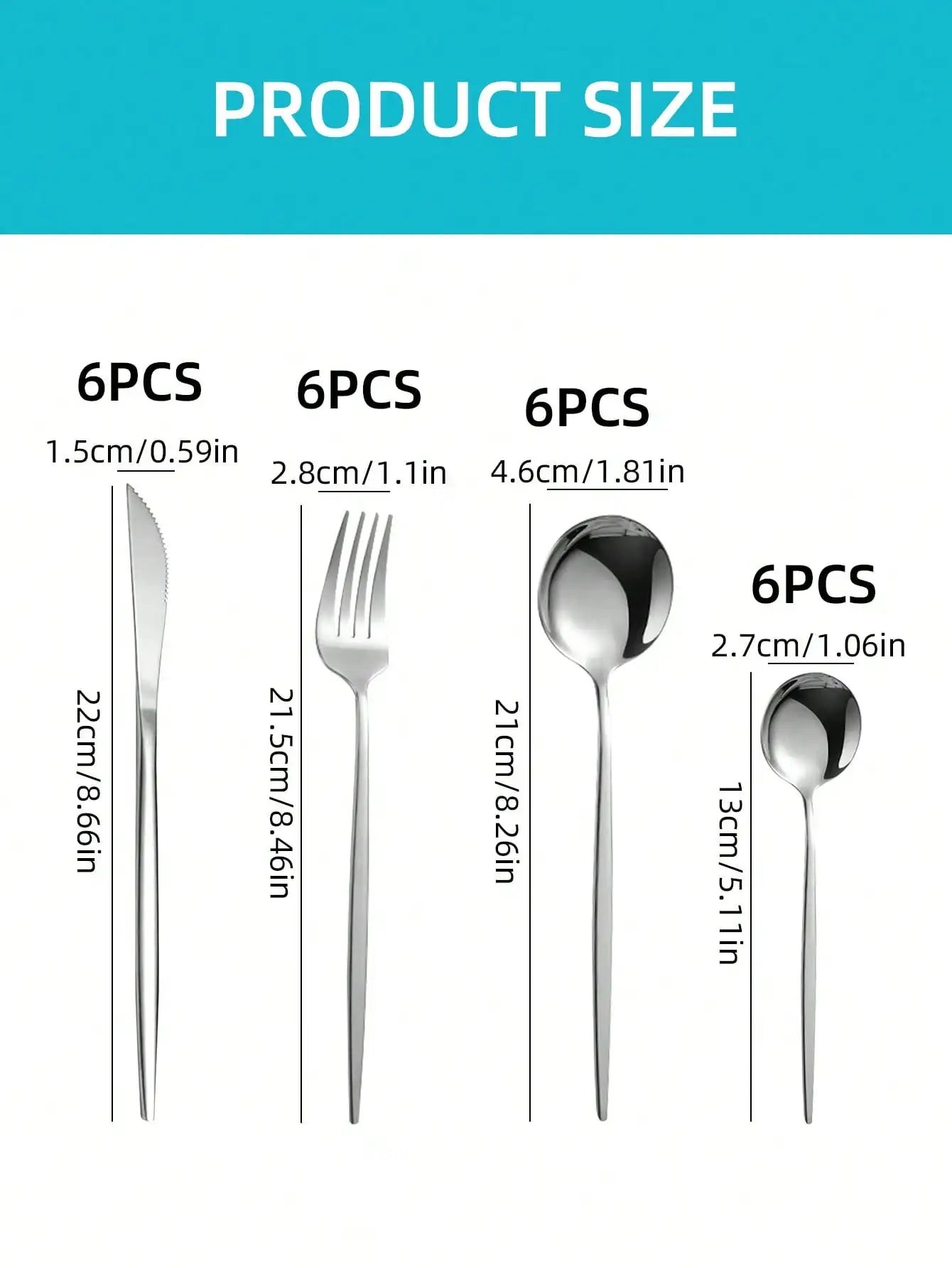 24pcs Stainless Steel Hotel Western Cutlery Set, Includes Knives, Forks, Spoons, And Tea Spoons,Kitchen,Christmas Gift