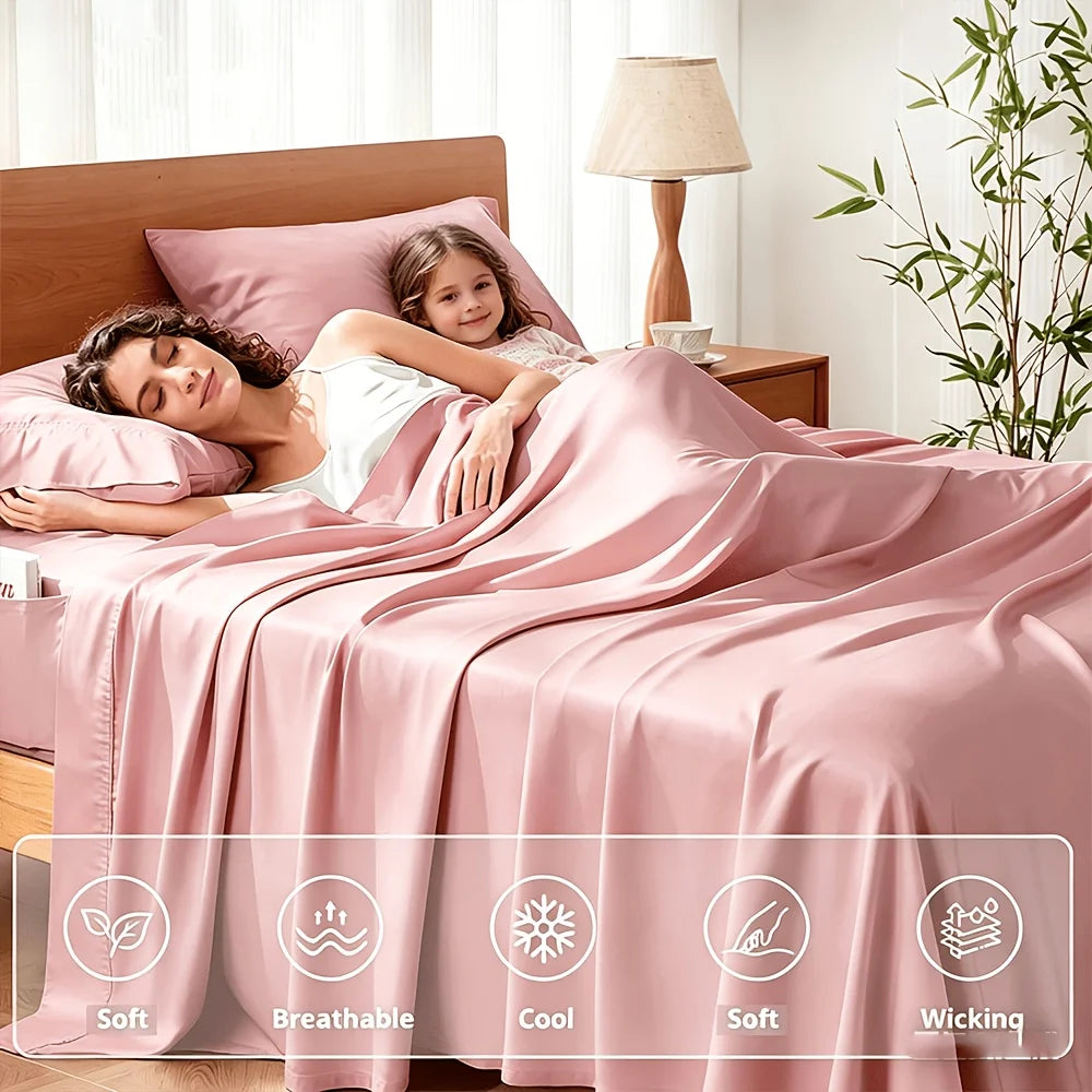 Extra Deep Bamboo Cooling Bedding, Breathable And Cooling Hotel Luxury Bed Sheets Set for Child, Easy And Secure Fit - Soft, Wrinkle Free And Comfy Kids Sheet with 15" Deep Pocket, Ultra-Soft And Machine Washable Bedding, Kid