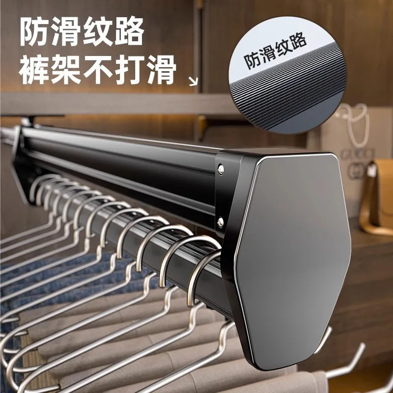 Multifunctional Wardrobe Trouser Hanger with Built-In Telescopic Pants Storage Pull-Out Clothes Rail Shelf Wardrobe Organizer
