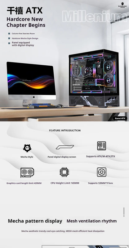 WJCOOLMAN Millennium ATX PC case screen/digital display supports 360 water cooled sea view room Customize screen computer case
