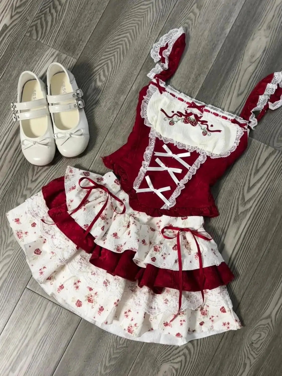 Summer Sweet Preppy Style 2 Piece Sets Women Y2k Kawaii Lolita Design Tops + High Waist Chic Skirt Female Princess Retro Outfits