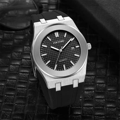 PINTIME Top Brand Sport Men's Watches Silicone Strap Waterproof 30m Calendar Check Face Dial Fashion Quartz Wristwatch Relogios