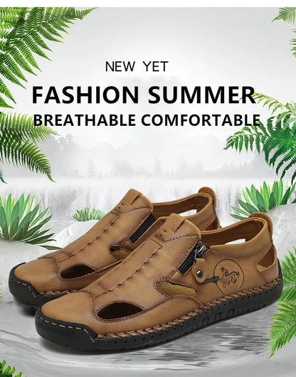 New Summer Breathable Men Sandals Fashion Roman Sandals Handmade Leather Men Casual Shoes Platform Outdoor Men's Beach Sandals