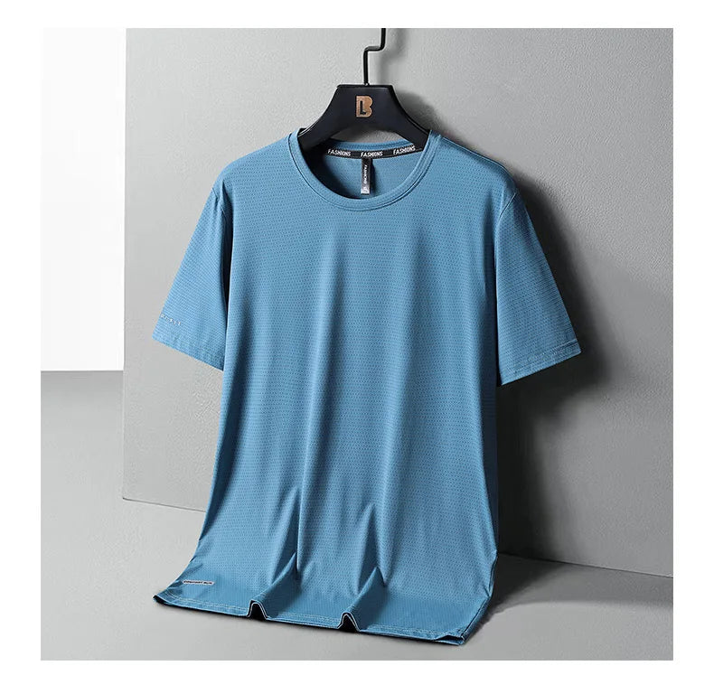 High-Quality Ice Silk T-Shirts Men Plus Size 8XL Male Tshirt Fat Man Tee Shirt Breathable Wearing Tee Tops Running Fast Shipping
