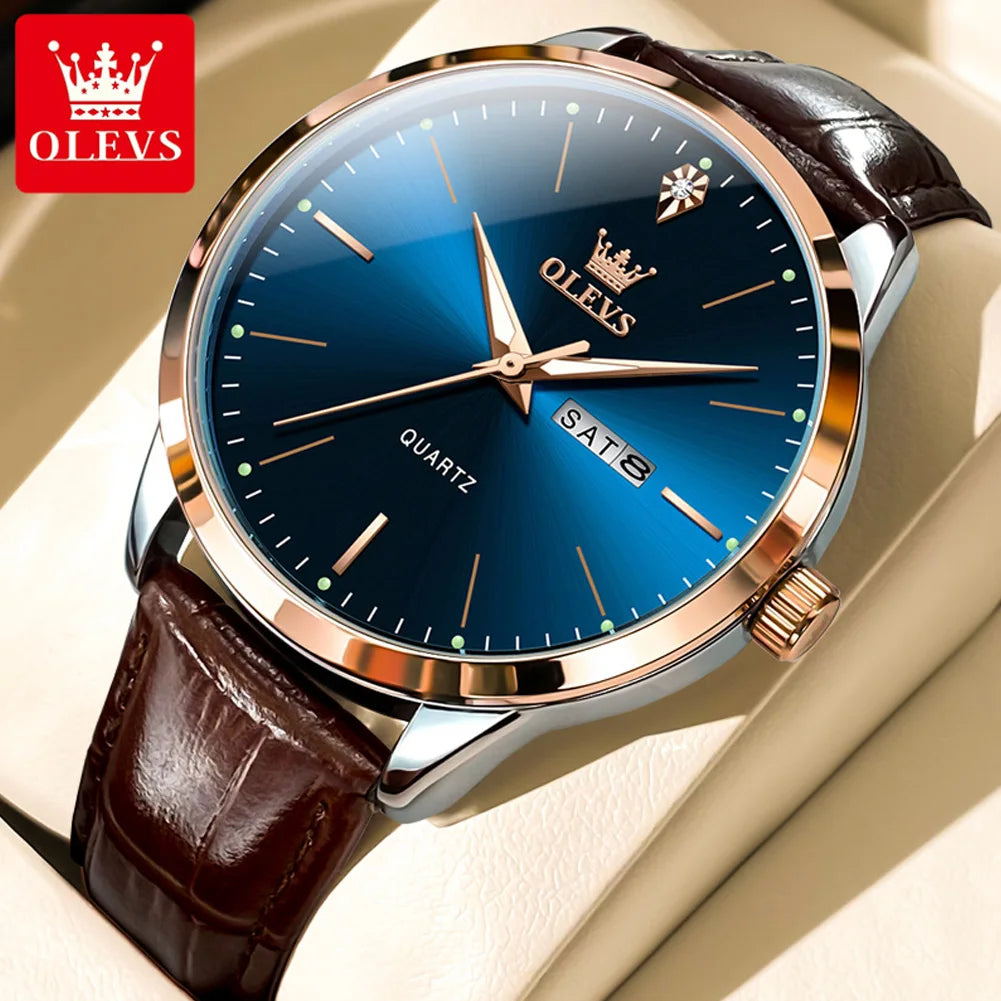 OLEVS 2935 Men Quartz Watch Dual Calendar Luminous Classic Business Watch For Men Fashion Original Waterproof Dress Wristwatch
