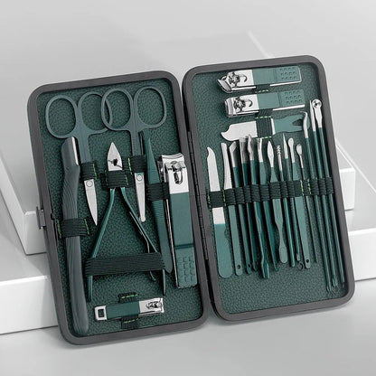 Nail clipper set, home nail clippers, dark green 7-24piece set, pedicure, exfoliation and nail care tools