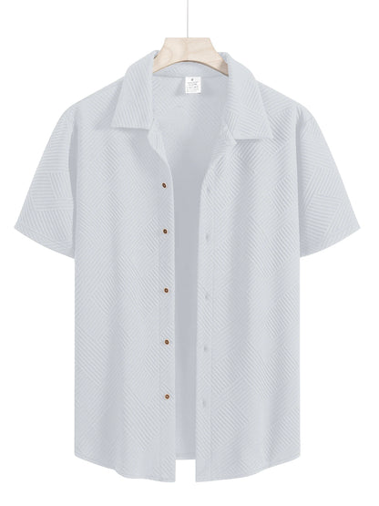 New Mens Short Sleeve T Shirts Trendy Breathable Solid Color Stand Up Collar Shirt Summer Loose Youth Basic Button T-shirt Top