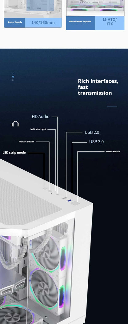 WJCOOLMAN Dreamer mini PC case M-ATX Three Sided Glass sea view room 240 water cooler Desktop computer case gabinetes gamer