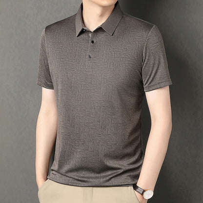 Men's Comfortable Short Sleeve Polo Shirt Weave Pattern Contrast Collar Design 2026 Casual Daily Office Fashion Top