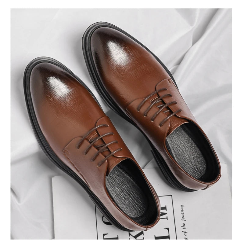 Mens Black Vintage Genuine Leather Lace Up Formal Business Office Groom Wedding Daily Wear Dress Shoes Simple British Style