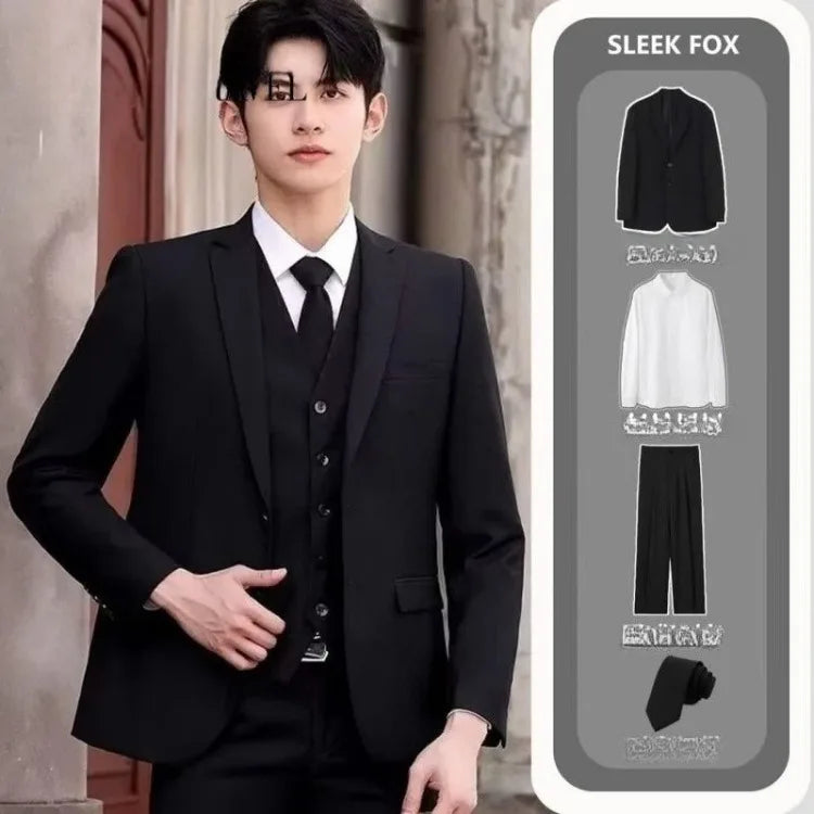 Four Piece Men's Suit Set Business Casual Professional Formal Slim Fit With Tie Included Handsome Style
