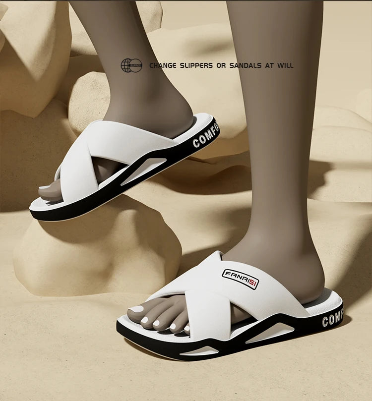 Men's Outdoor Fashion Sandals-Cross Strap Open Toe Slide Sandal,Non-Slip Bath Shower Slippers,Beach Shoes for Swimming & Walking