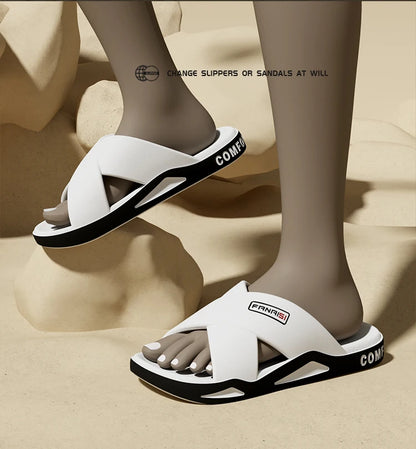 Men's Outdoor Fashion Sandals-Cross Strap Open Toe Slide Sandal,Non-Slip Bath Shower Slippers,Beach Shoes for Swimming & Walking