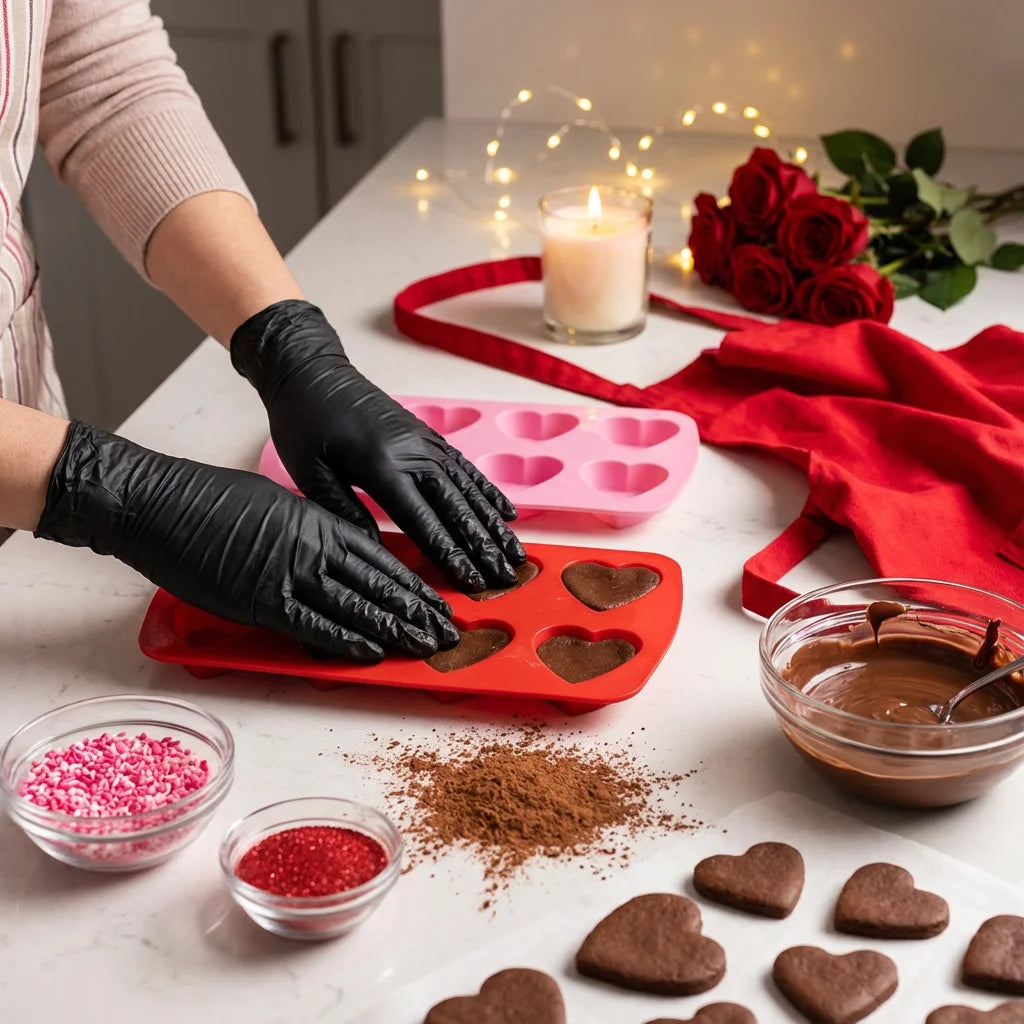 100 PCS Practical Kitchen Gift for Valentine's, Black Nitrile Gloves. 25x13cm, Durable, Multipurpose, Thoughtful