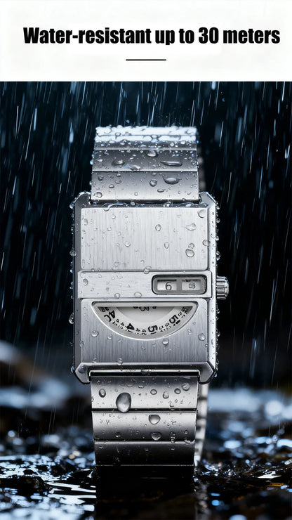 Square Sports Watch for Men Silver Stainless Steel Strap Luxury Brand New in Men's Watches High Quality Gifts Quartz Watch