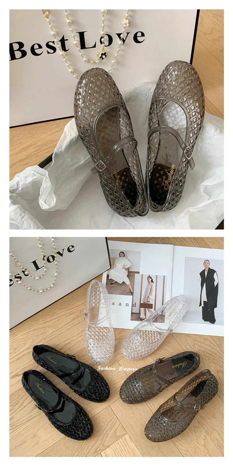 Transparent crystal women's shoes 2026 summer new jelly hollow soft sole fashionable versatile outer wear cool slippers women