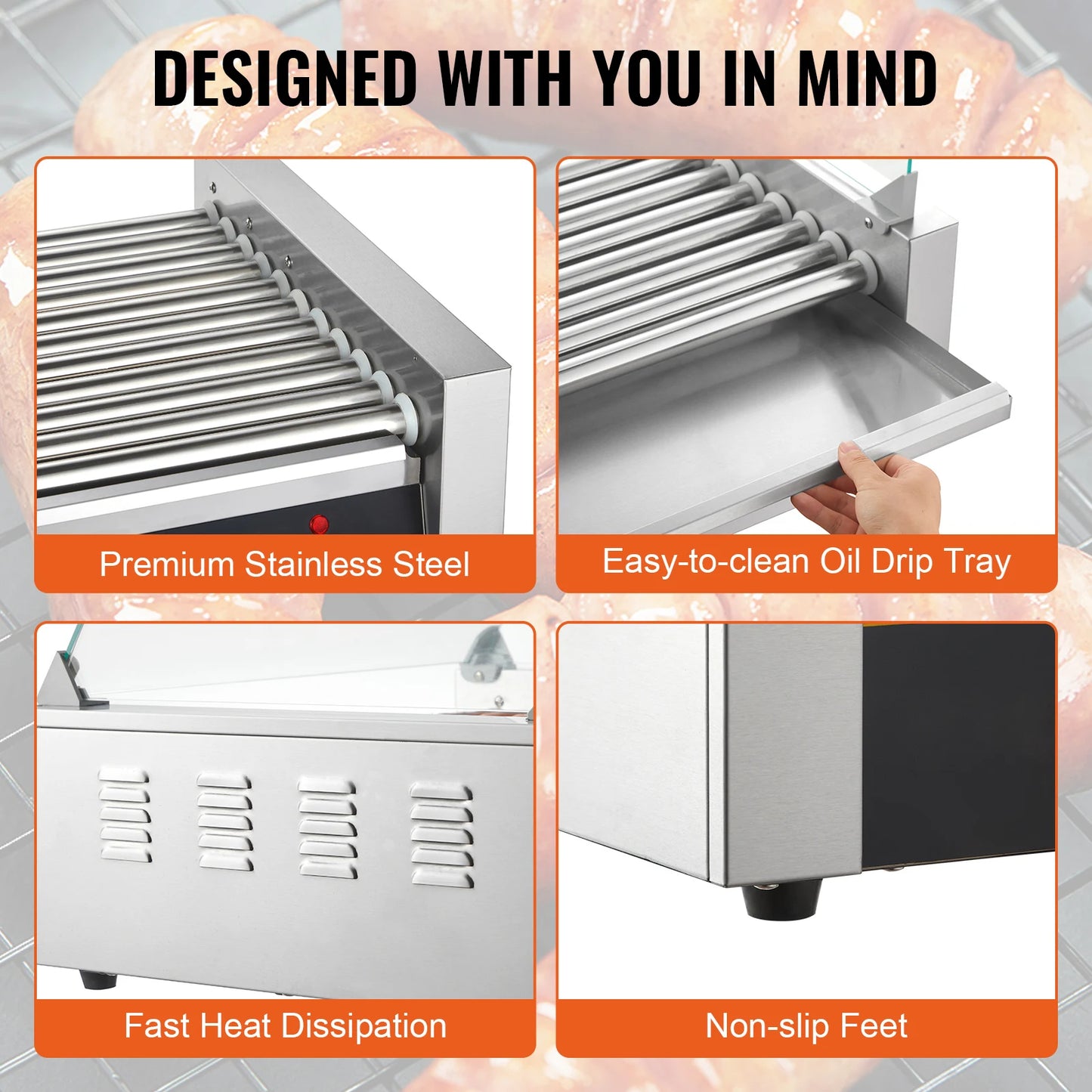 SucceBuy  5/7/11 Commercial Hot Dog Roller Electric Sausage Maker Barbecue Grill Machine for Camping Party Home Appliance 110V