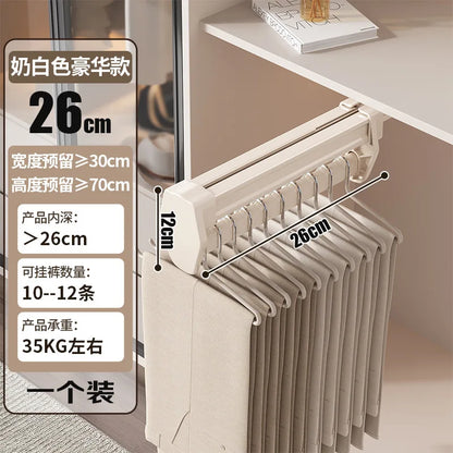 Multifunctional Wardrobe Trouser Hanger with Built-In Telescopic Pants Storage Pull-Out Clothes Rail Shelf Wardrobe Organizer