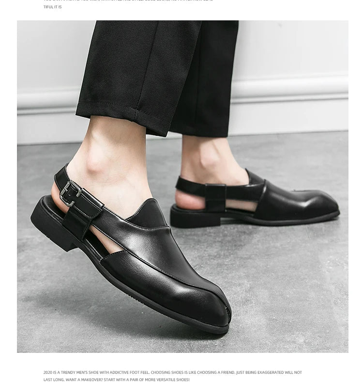 Hollow Out Dress Party Sandals Fashion Leather Summer Shoes Men Leisure Formal Flats Business Footwear Men's Wedding Sandals