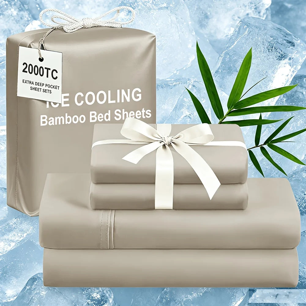 Extra Deep Bamboo Cooling Bedding, Breathable And Cooling Hotel Luxury Bed Sheets Set for Child, Easy And Secure Fit - Soft, Wrinkle Free And Comfy Kids Sheet with 15" Deep Pocket, Ultra-Soft And Machine Washable Bedding, Kid