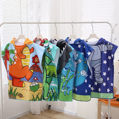 1 Pack of Cartoon Hooded Poncho Bath Towels for Children Aged 2-7, Made of Polyester Fiber with Strong Water Absorption, Cartoon-Themed Bath Towel, Suitable for Beach Trips, Bathroom Supplies