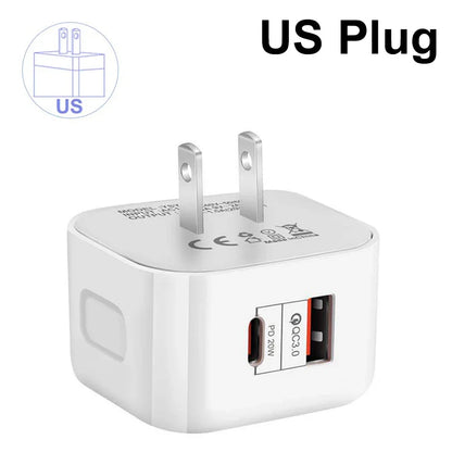 1Pcs 20W Dual Ports Wall Charger Type-C USB C PD Phone Fast Charger Super Quick Charging Power Adapters EU/US/UK Plug For iPhone