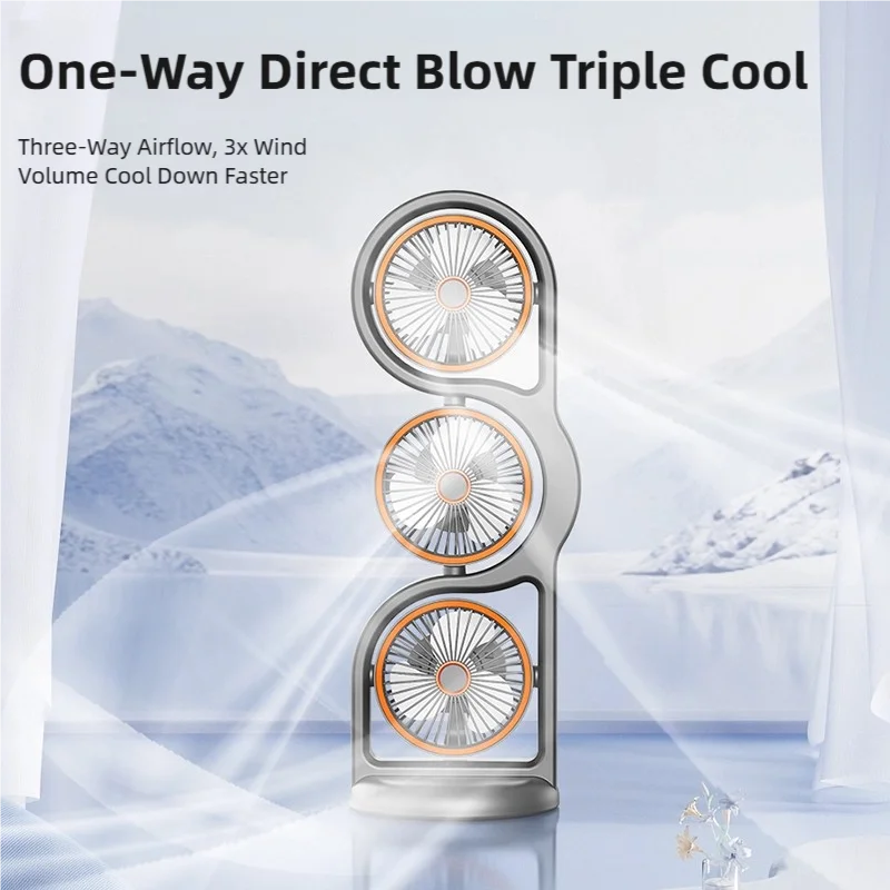 TINSOL Portable Three-Head Fan, 360° Wind Direction Adjustment, Five-Speed Wind, Dormitory and Outdoor Desktop Fan