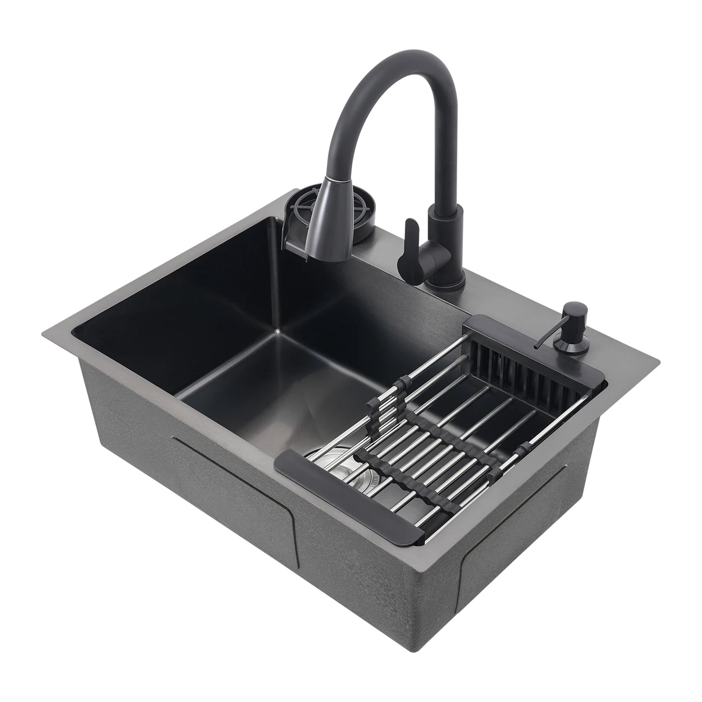 Multi-functional Kitchen Sink with Retractable Faucet, Soap Dispenser and Drip Basket Black Stainless Steel Sink 3 Specification
