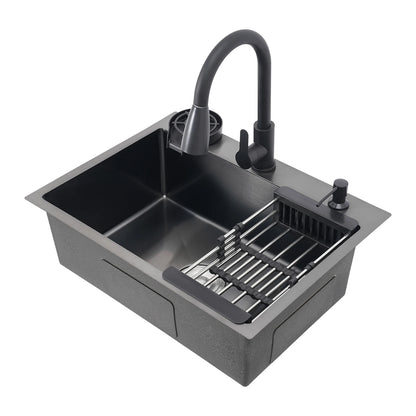 Multi-functional Kitchen Sink with Retractable Faucet, Soap Dispenser and Drip Basket Black Stainless Steel Sink 3 Specification