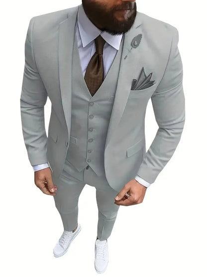 New Men's Suits 3 Pieces Groom Bestman Slim Fit Wedding Prom Party Tuxedo Elegant Formal Events Dress Suit (Blazer+Pants+Vest)