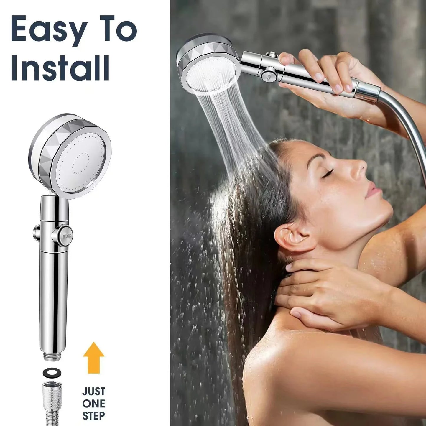 High Pressure Shower Head Rainfall Water Saving 360 Rotating Twin Turbo Propeller Fan Showerhead Bathroom Accessories