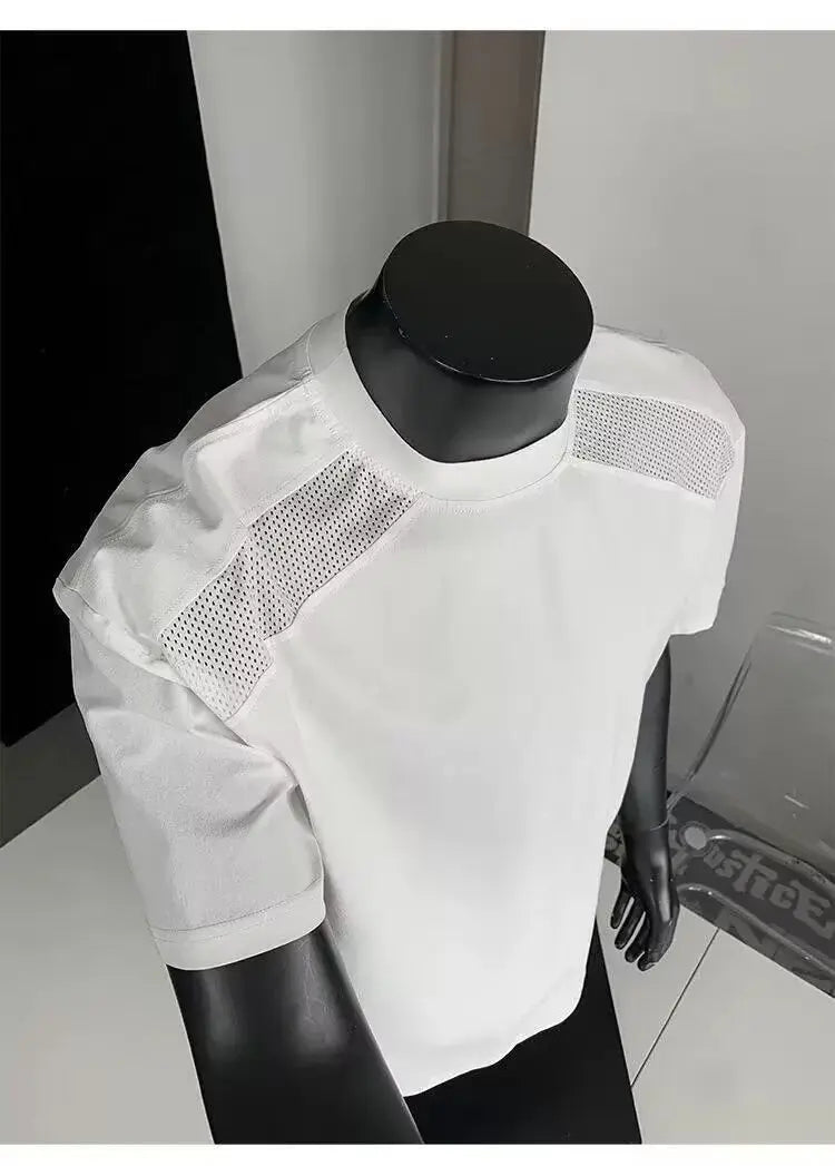 American style cleanfit shoulder cut deconstruction short sleeved T-shirt men and women's trendy boxy cool ins fashionable and h