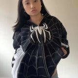 Spider Print Hooded Cardigan