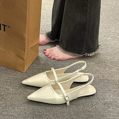 Fashion Pointed Sandals for Women Summer Versatile Dress Flat Bottomed Footwear Korean Style Lightweight Mary Jane Single Shoes