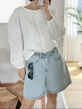 High-Waisted Wide-Leg Denim Shorts