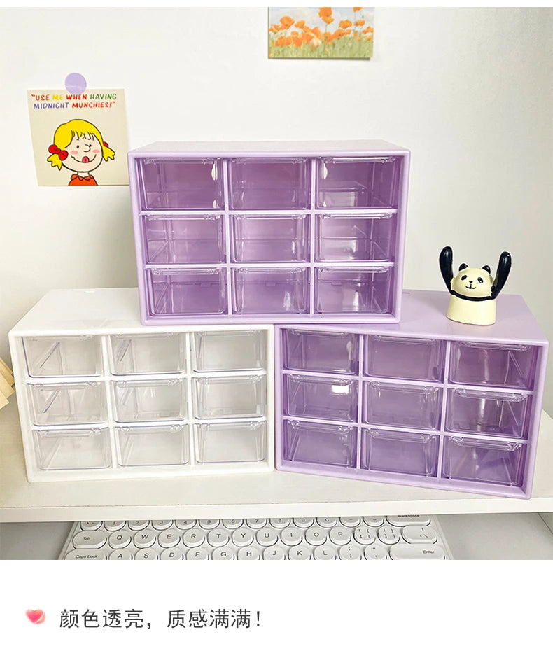 Desktop 9 Grid Storage Boxes Organizer Transparent Small Drawer Partitioned Student Desk Wall-mounted Sundries Storage Box Cute