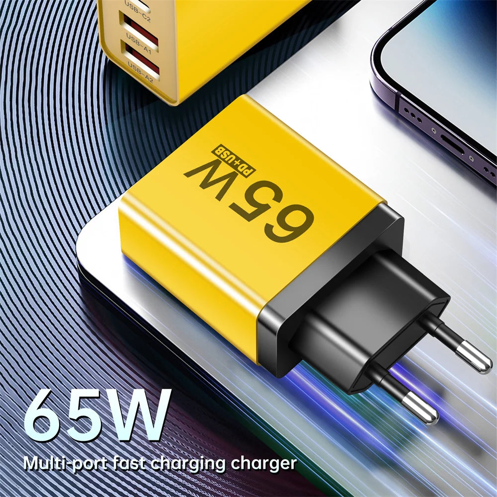 AU Plug USB Type C Fast Charger 65W PD Quick Charge Wall Adapter for iPhone Samsung Xiaomi Redmi Mobile Phone USB Charger EU UK