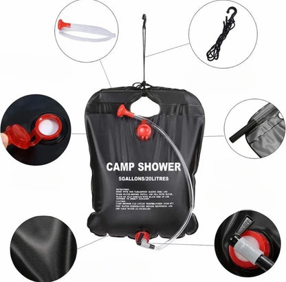 Large Capacity 20L Outdoor Shower Bag Solar Powered Heating for Camping Beach Trip Portable Bath Solution Outdoor Camping