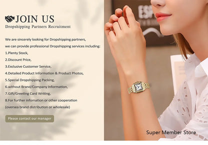 Luxury 2025 New Ladies Quartz Watch Fashion Simple Square Gold Women's Stainless Steel Clock Commercial Wristwatches Gifts