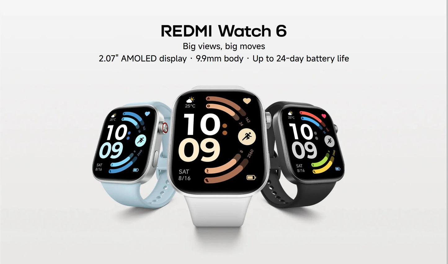 Global Version Redmi Watch 6 2.07" AMOLED Screen 550mAh Battery 150+ Sports Modes 5ATM Water Resistance Xiaomi HyperOS 3