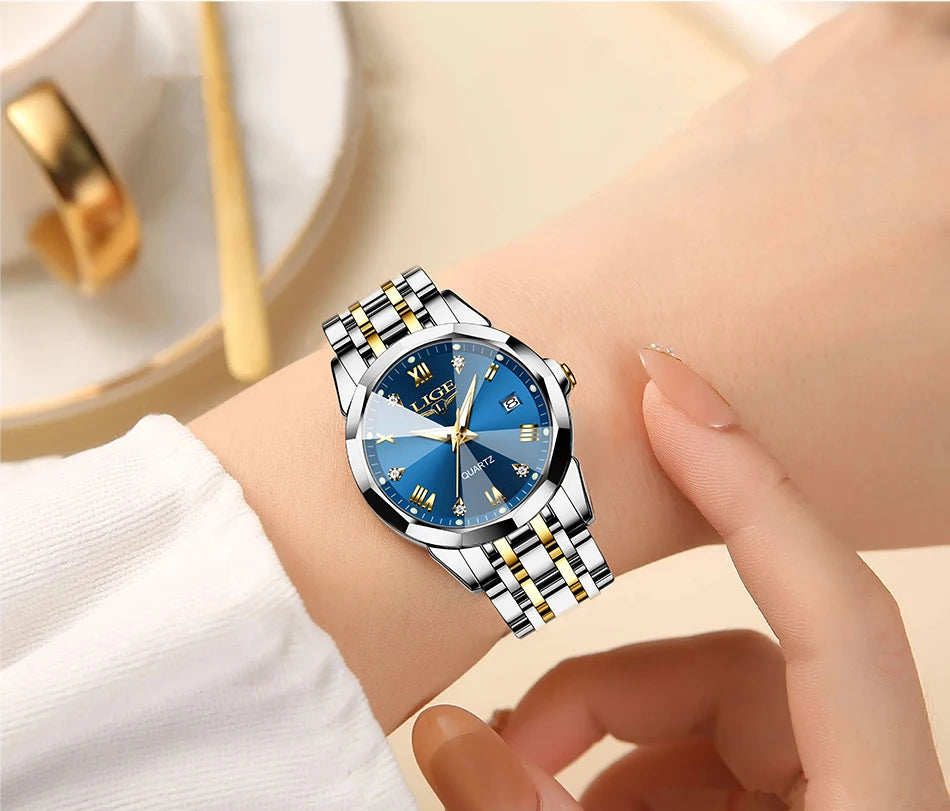 LIGE Elegant Ultrathin Nordic Simple Style Quartz Movement Women's Wristwatch Fashion Stainless Steel Bracelet Belt Woman Watch