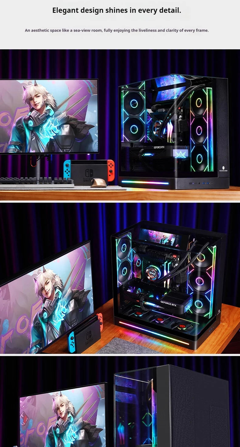 WJCOOLMAN AITO Plus ATX PC case 9.16-inch screen RGB light strip 360 water cooler Integrated curved glass computer case