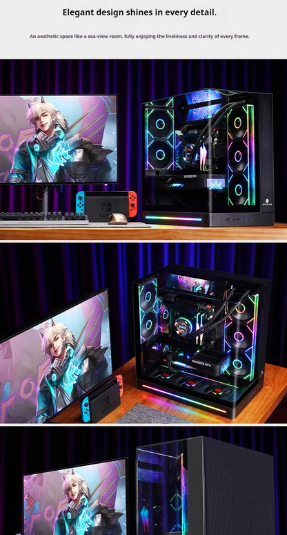 WJCOOLMAN AITO Plus ATX PC case 9.16-inch screen RGB light strip 360 water cooler Integrated curved glass computer case