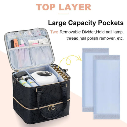 Nail Artist Bag Portable Nail Polish Storage Bag Manicure Kit Case With 2 Removable Cases Storage Bag Essential Oil Storage Box
