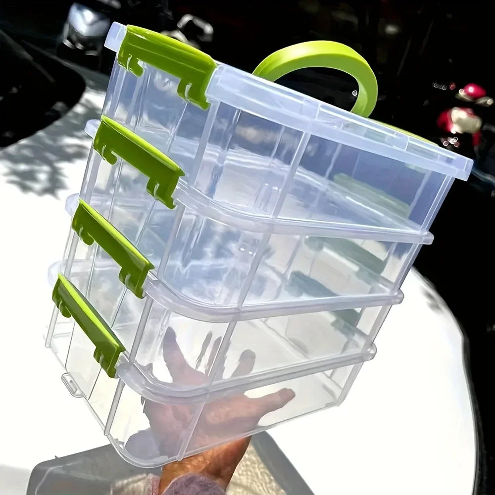 4-Layer Transparent Plastic Storage Box, Cover Partitioned Drawer Organizer, Building Block Portable Storage Case