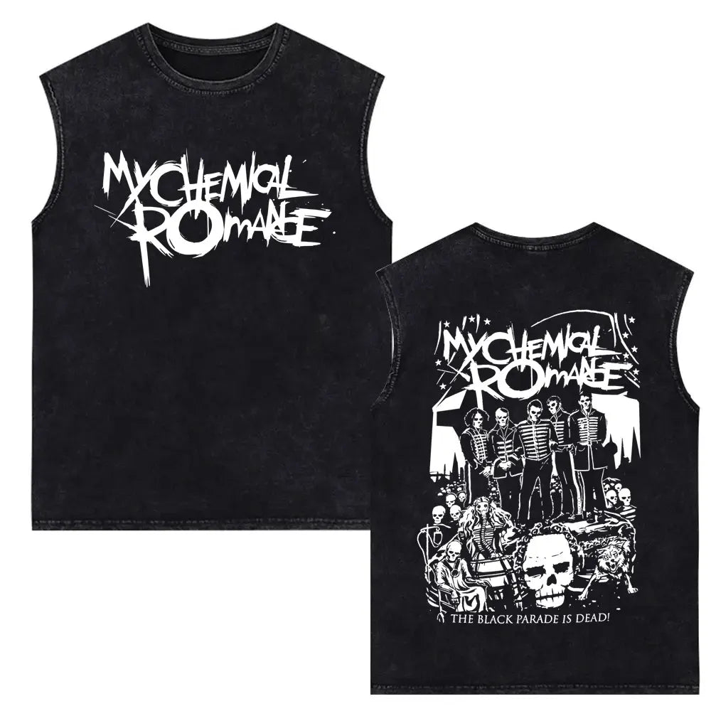 My Chemical Romance Vintage Washed Tank Tops Three Cheers for Sweet Revenge Sleeveless Vest Men Retro Punk Emo Rock Band T-shirt